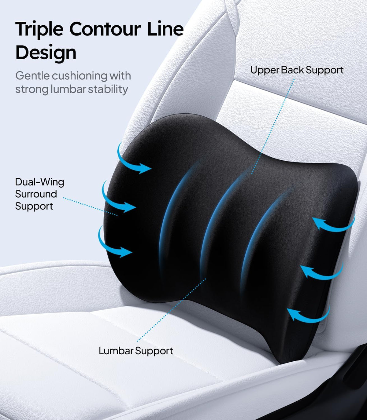 Wigoo Lumbar Support Pillow for Car-Office Chair, Black 1-Pack