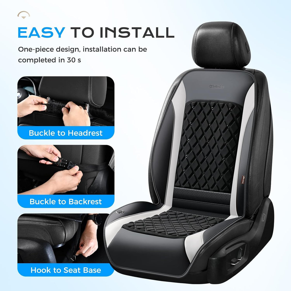 Coverado Upgraded Cooling Car Seat Cushion 8 Turbo Fans Ventilated Cooling Seat Cover 3 Adjustable Wind Speeds Long Lasting Coolness Summer Driving Universal Fit for Car SUV Truck Gray