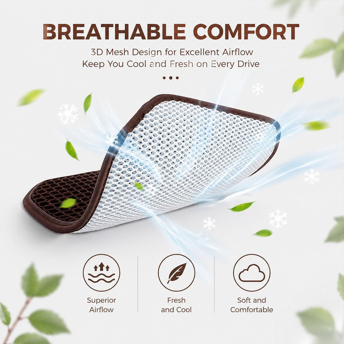 Cool and Breathable 3D air MESH car seat Cushion for Summer, Universal Ventilated Comfortable seat pad, Suitable for sedans, Vans, Pickup Trucks, and SUVs (Brown Back cushion-1PCS)