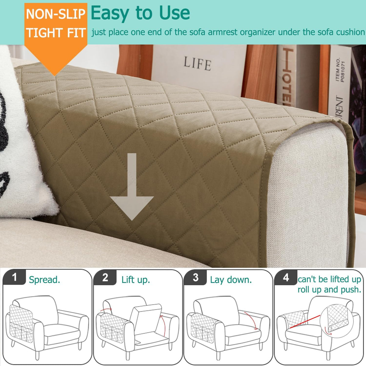 Remote Control Holder for Recliner Non-Slip Armchair Caddy Couch Armrest Organizer, Arm Chair Bedside Caddy Storage Organizer for Recliner Couch With 6 Pockets for Magazine, Phone, iPad (Beige)
