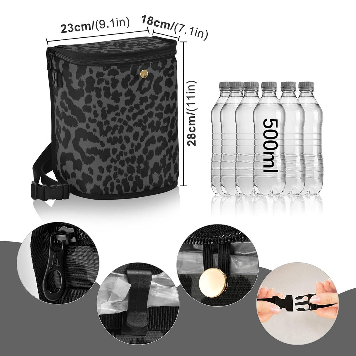 Bolaz Spill-Proof Car Trash Can | Leakproof Lining | Seat Hanging Auto Garbage Bag with Zipper Lid Hipster Black Leopard Print Car Organizer Storage Bag