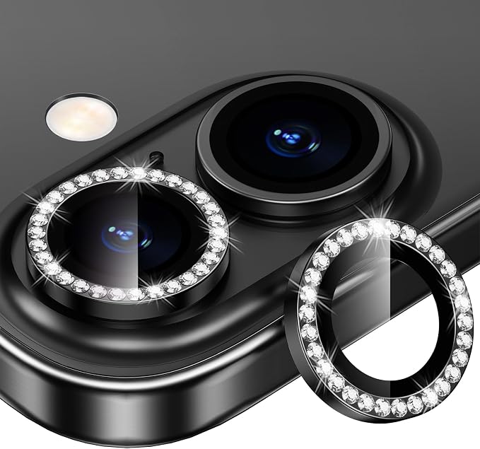 for iPhone 16/16 Plus Camera Lens Protector Bling Individual Metal Diamond Ring