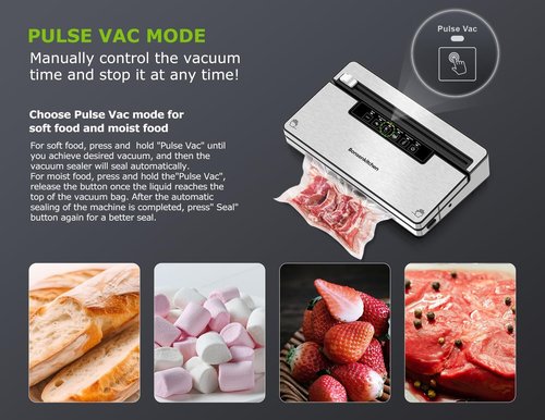Bonsenkitchen Vacuum Sealer Machine - Stainless Steel Food Sealer with 5 Modes & Built-in Cutter | Silver Black