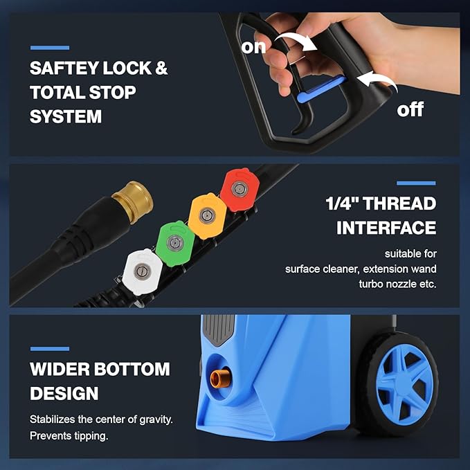 2026 New 5000PSI Pressure Cleaner, Power Cleaner with 33FT Resistant Extension Hose and 4 Nozzles, Compatible with Undercarriage Cleaner, Best for Home/Car Cleaning(Light Blue)