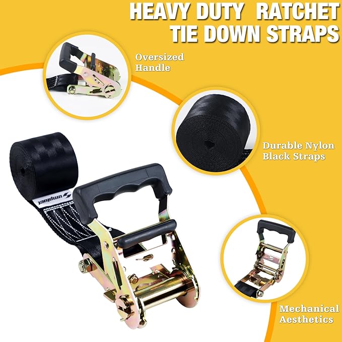 Endless Retractable Ratchet Straps 1650 lb Break Strength 2in x 20 Ft (No Hooks) Tie Down Kit for Securing Stuff to Roof Rack,Travel Trailer/RV Battery,Motorcyle