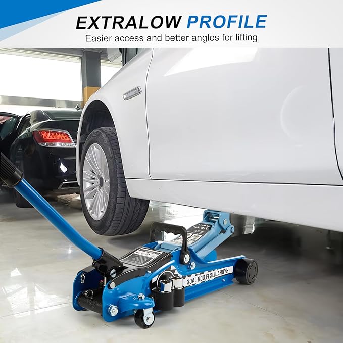 Floor Jack Kit 2.5 Ton (5,500 lbs) | Car Jack - Hydraulic Low Profile Trolley Jack - Tire Tool for SUV and Auto with Lug Wrench Blue