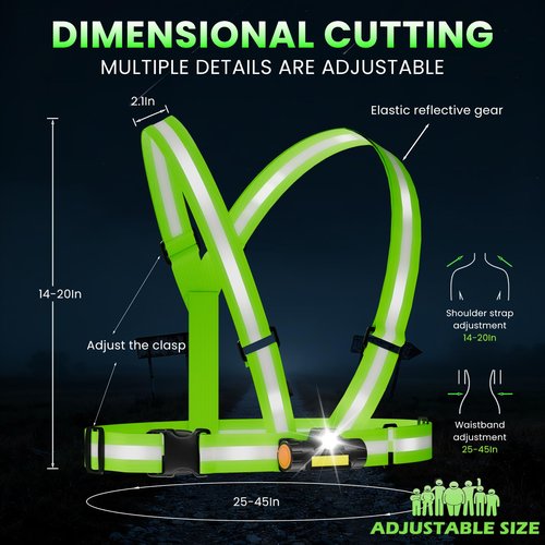 LED Reflective Vest Running Gear for Men Women, Adjustable 90°Angle Running lights for runners, High Visibility Reflective Running Vest,USB Rechargeable Light Up for Cycling Jogging Night Walking