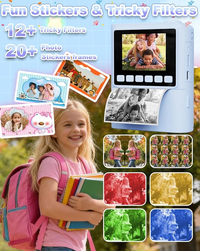 Instant Print Camera for Kids, 1080P Instant Digital Print Cameras for Toddler