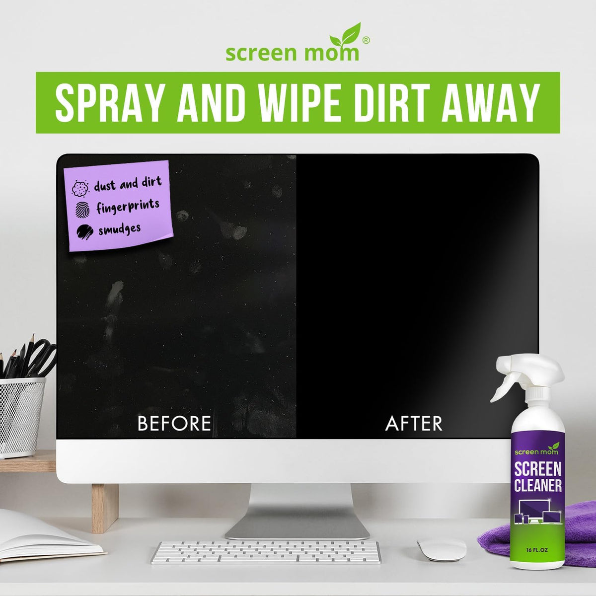 Screen Mom Screen Cleaner Purple Microfiber Cloths (4-Pack) - Microfiber Screens Cleaner Cloths, TV Cleaning Cloth for Electronic Cleaners, Laptop, Computer & Car Screens Cleaning Kit, TV Cleaners