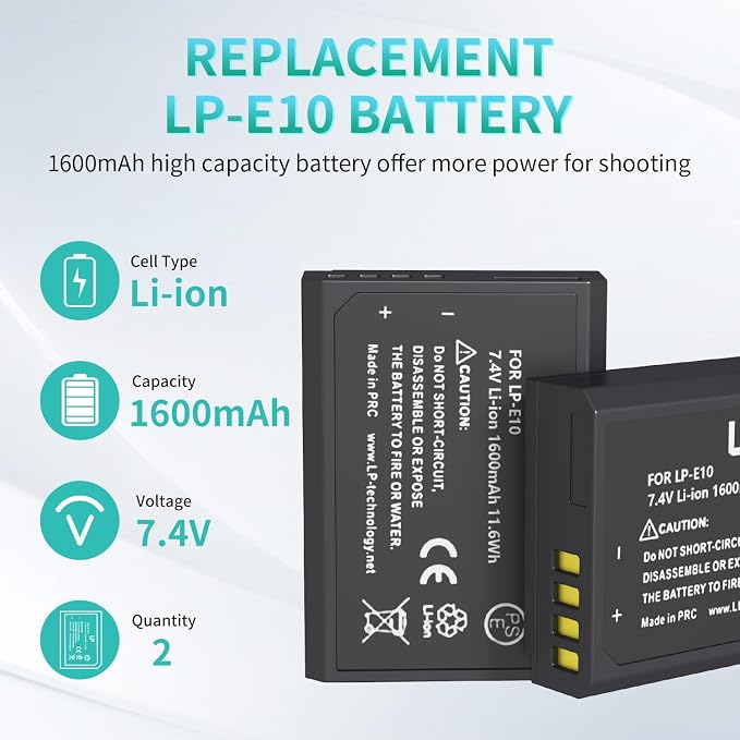 LP LP-E10 Replacement Battery, Kiss X50, X90 Cameras