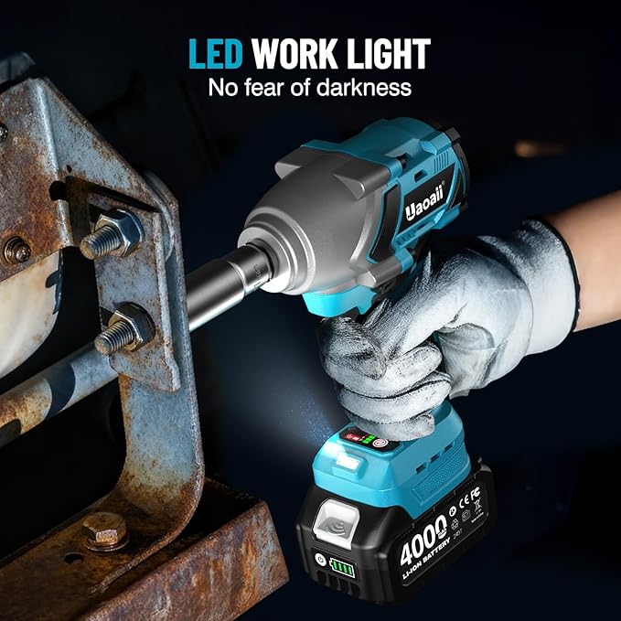 1/2 Impact Wrench 1200N.m, 1/2 Impact Gun & 2x 21V 4000mAh Batteries, Fast Charger, 4 Sockets & Storage Box, High Torque Impact Drive for Lug Nuts, Cars, Tires