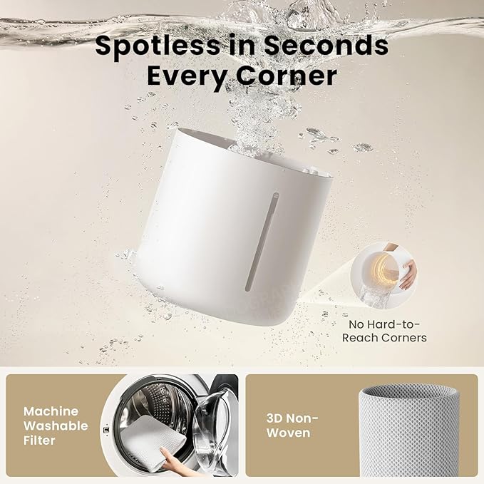 MistFree Evaporative Humidifier for Bedroom, 3L No White Dust for Sensitive Individuals, Auto Humidity Control, Works with Tap Water, Night Light, Easy Clean Tank for Home & Small Room