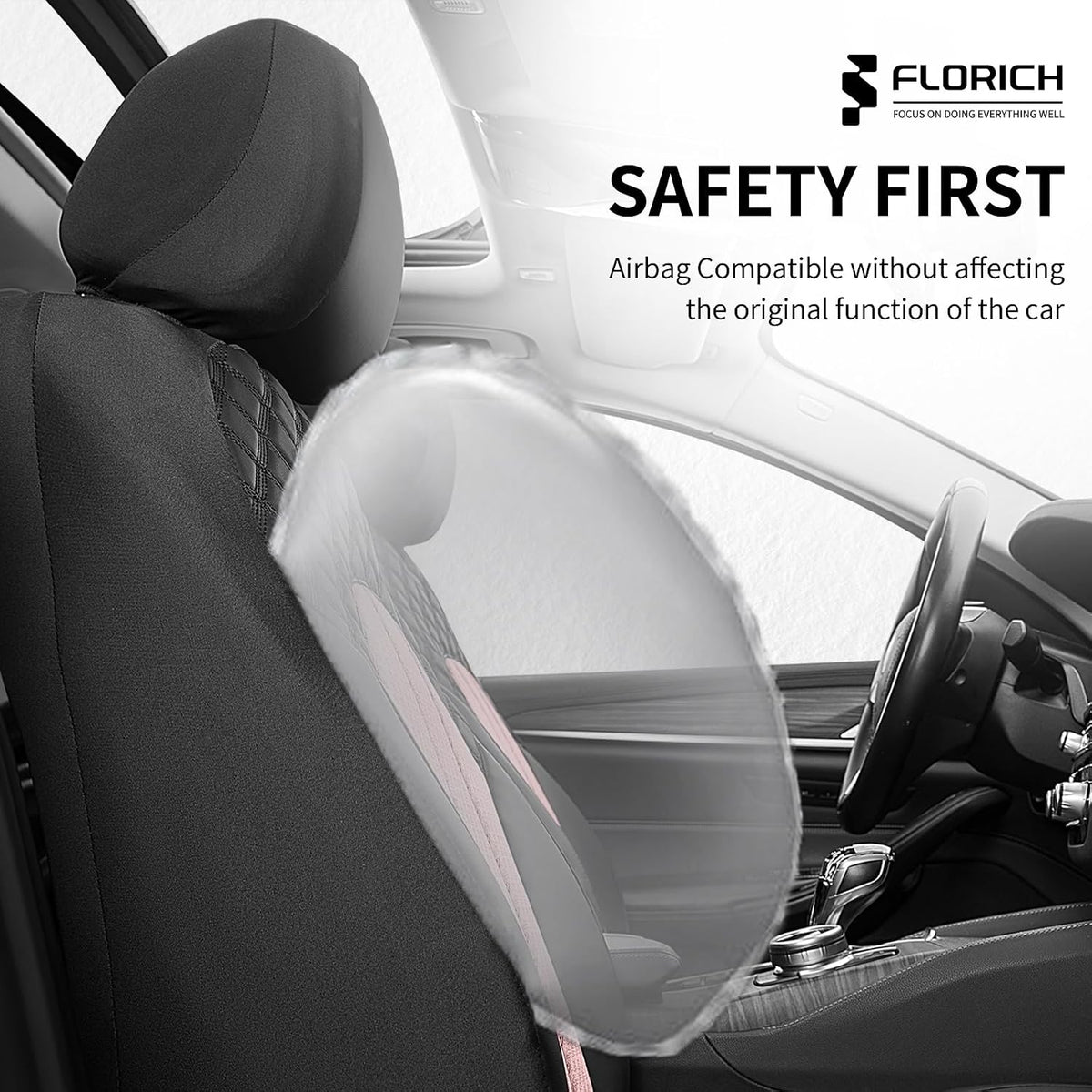FLORICH Seat Covers Front Seats Pink Seat Cover 2 Pack Leather Mesh Automotive Car Seat Cover Breathable Durable Car Interior Cover Cushion Universal Fit for Most Car SUV Sedan Truck, Black&Pink