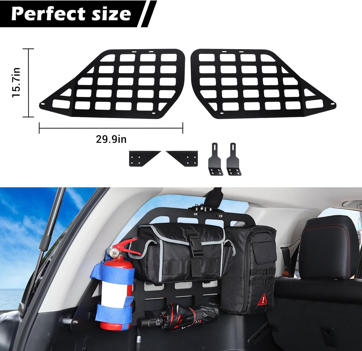 RT-TCZ for 4Runner Rear Window Molle Panel Kit, Trunk Modular Storage Panel System for Toyota 4Runner 2010-2023 Black Storage Accessories 2pcs