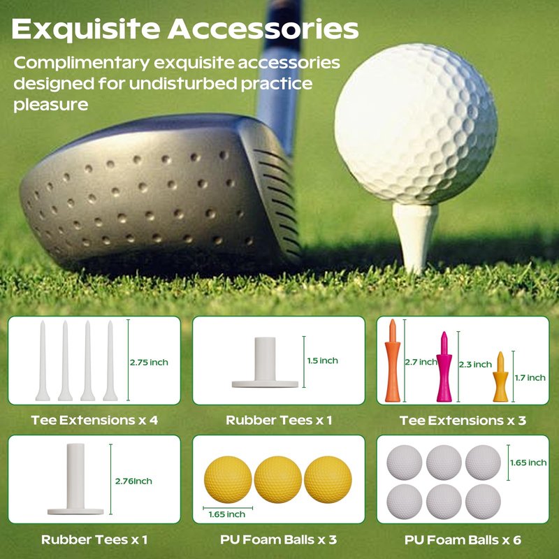 RIKADE 5x4ft Golf Hitting Mat, Backyard Garage Home Indoor Outdoor Practice Mat, 16mm Dense Short Turf with 6 Rotating Tee Holes, 10mm High-Rebound Non-Slip EVA Base Golf Training Mat