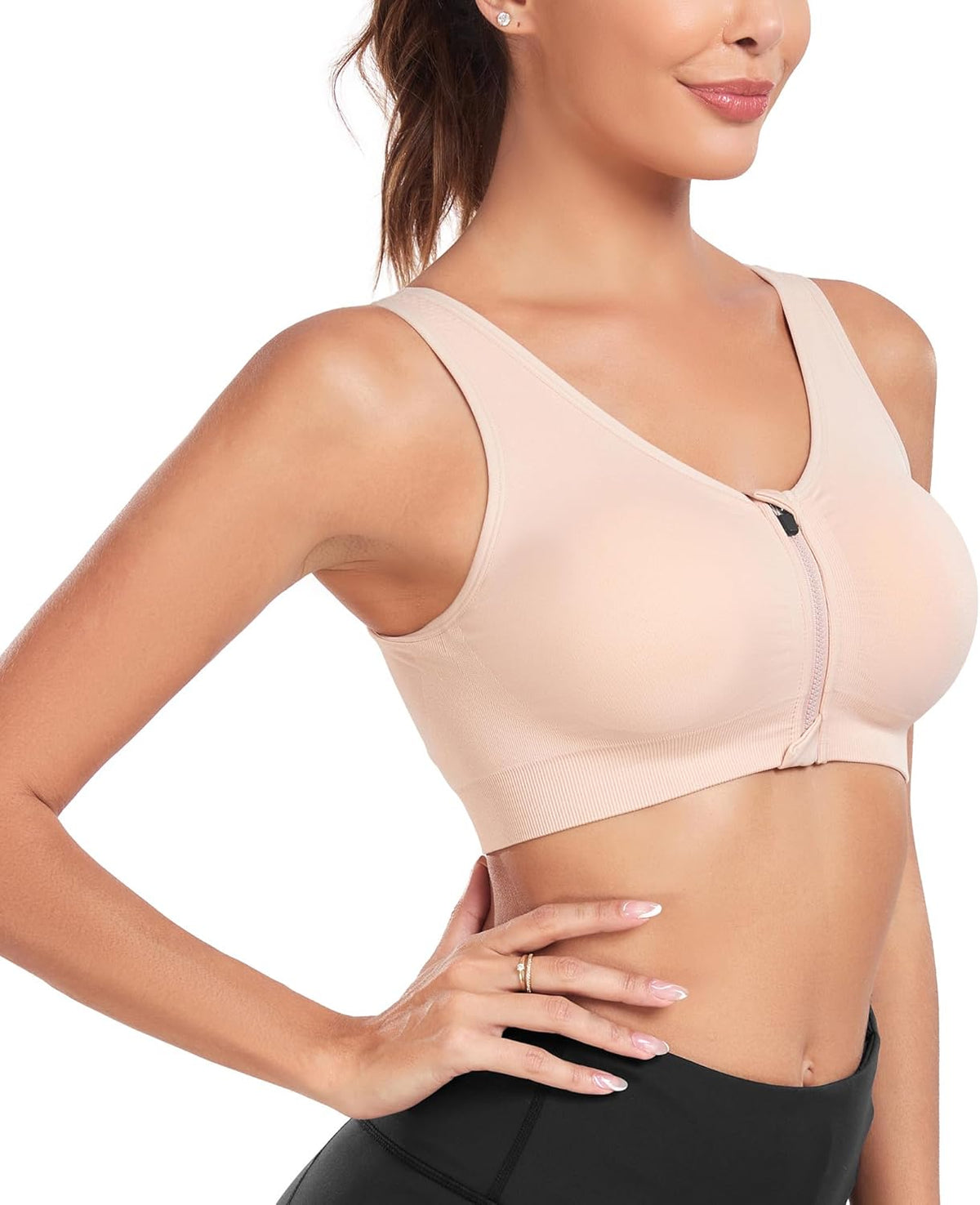 Skiennix Women's Zip Front Sports Bra - Wireless Post-Surgery Support for Active Yoga | Comfortable Fit