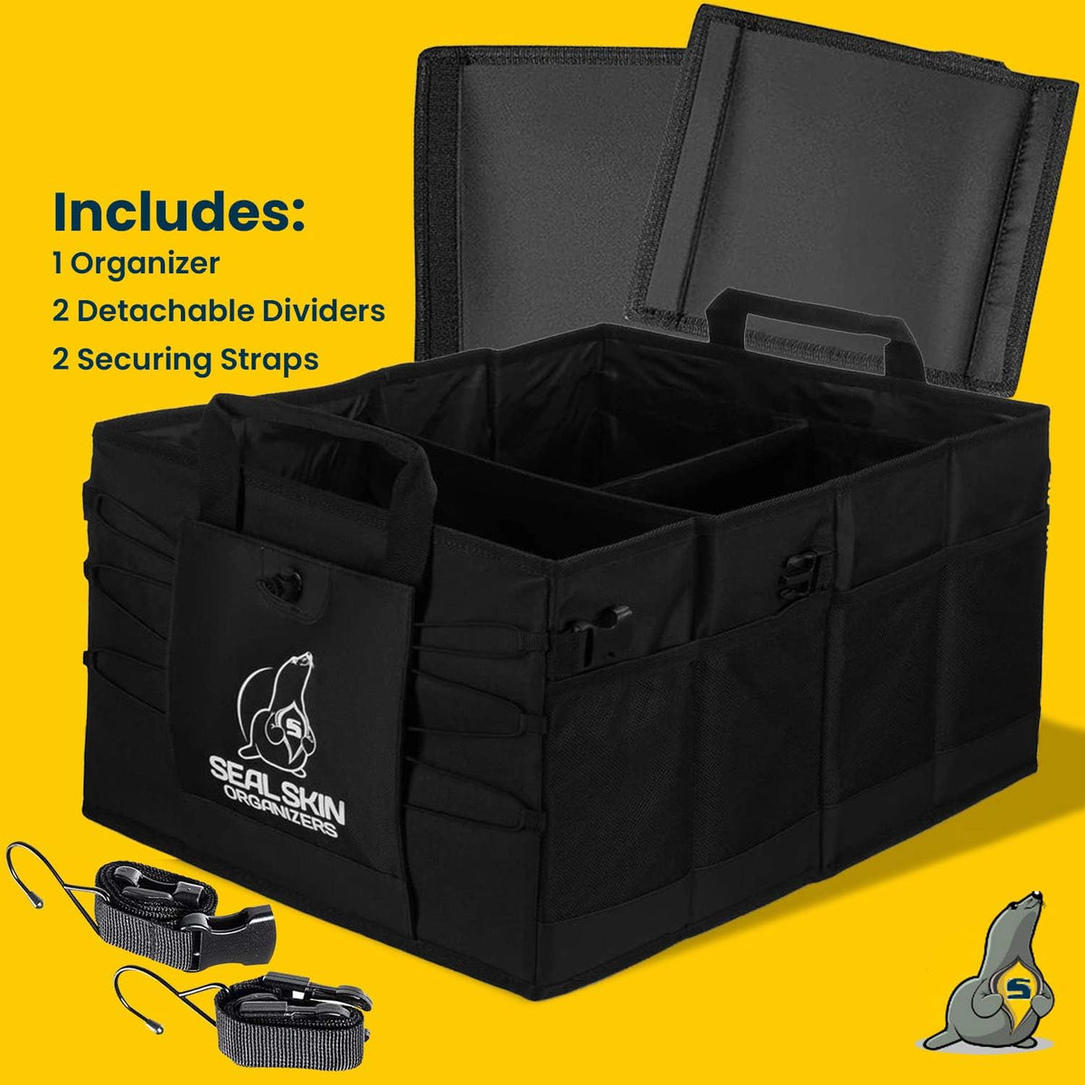 Seal Skin Covers Trunk Organizer for SUV, Car & Truck - Premium Heavy Duty and Collapsible with 3 Adjustable Sizes - Lightweight and Portable Storage Organizer - Easy to Use and Install in Any Vehicle