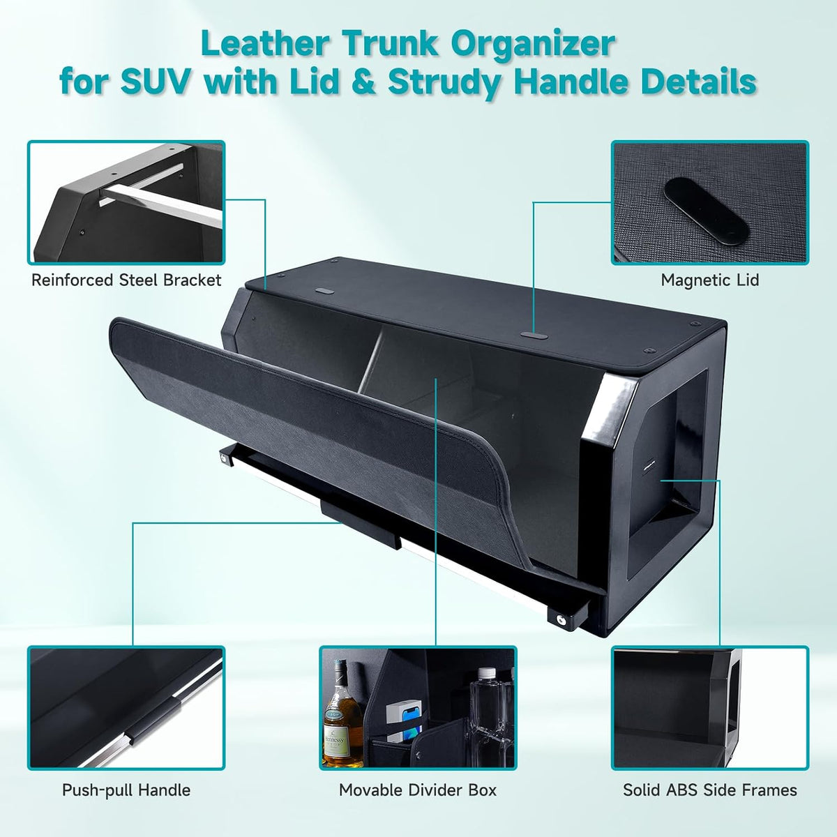 Car Trunk Organizers with LED Light, SUV Trunk Storage Box with Light