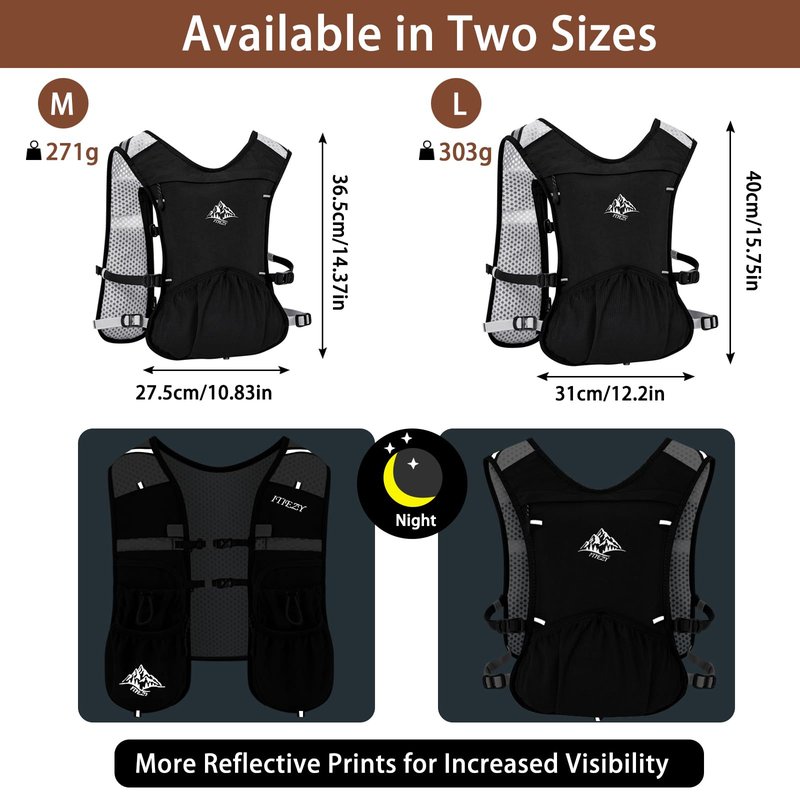 Running Hydration Vest for Women Men - Waterproof Running Water Backpack Hydration Pack with 12 Pockets, Lightweight Water Vest for Hiking Trail Cycling Marathon Race, Black
