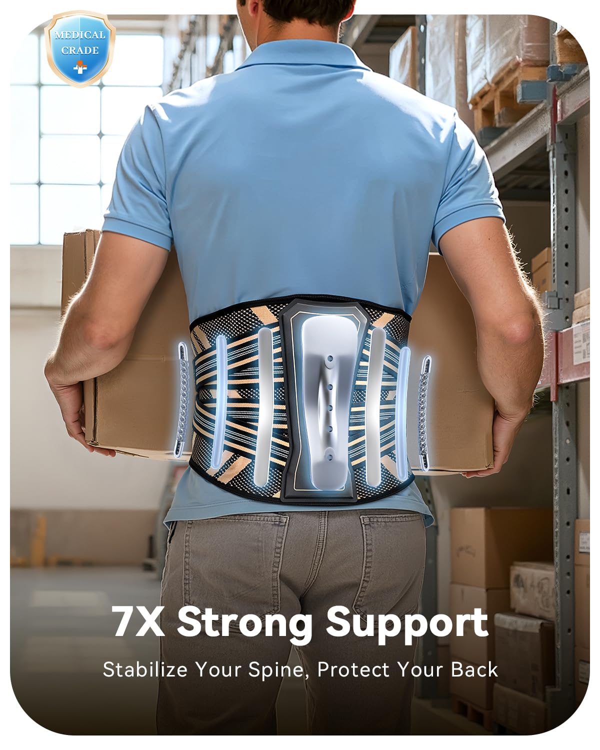 Ultra Breathable Back Brace - Medical Grade Copper Infused Lumbar Support for Pain Relief | Adjustable for Sciatica & Herniated Disc (Large)