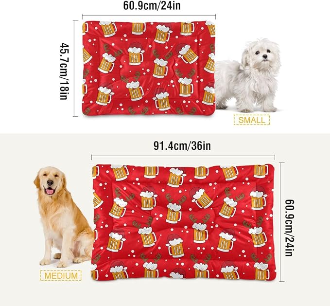 Pet Bed Christmas Beer Mugs Deer Dog Bed Mat Absorbing Non Slip Pad Pet Sleeping Mat for Small, Medium, and Large Dogs Puppy Cat 36 in x 24 in