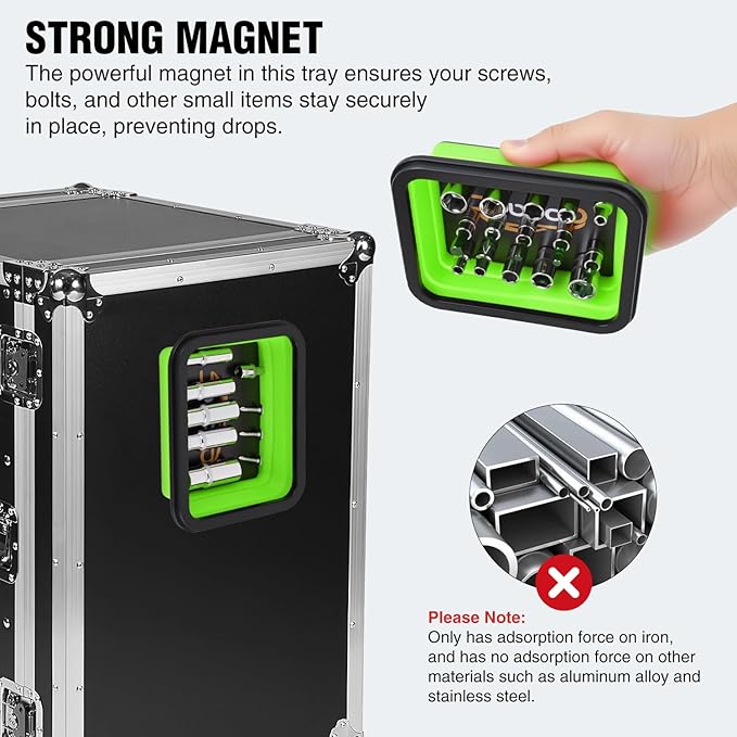 GOOACC 3 Sizes Collapsible Magnetic Parts Tray Set Green Silicone Foldable Tool Trays Organizer for Screws Bolts Nuts Pins Washers and Other Small Metal Parts Double Sided Magnet Base