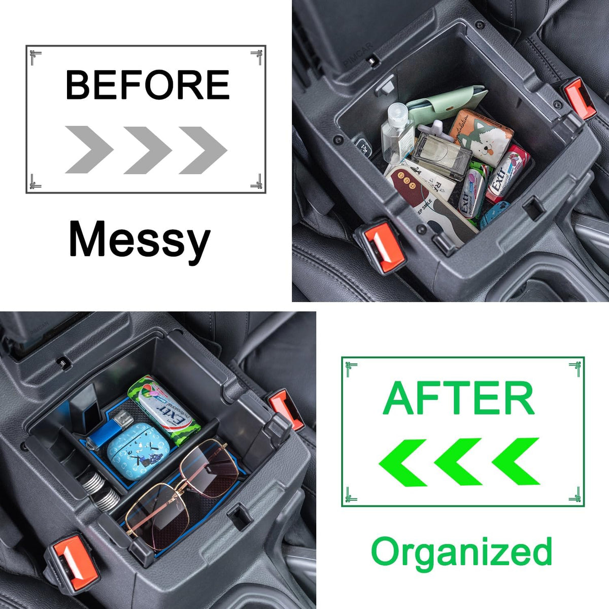 PIMCAR Center Console Organizer for Jeep Wrangler JL/JLU (2018-2026) & Gladiator JT (2020-2026) | Armrest Storage Tray | Interior Accessories (Not for JK/JKU) | Blue Liner Trim