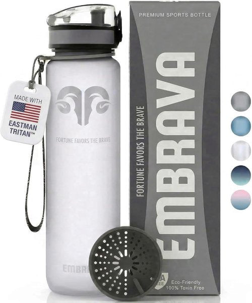 Embrava Sports Water Bottle 32oz | Fast Flow Flip Top Lid - BPA & BPS Free, Leakproof Tritan Plastic