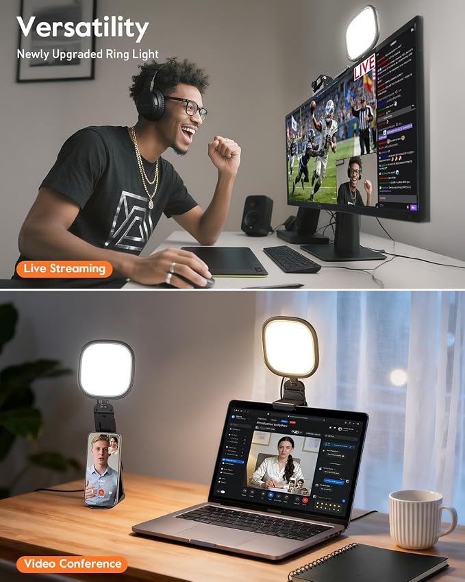Upgraded Ring Light for Laptop, Monitor & Desk – Eye-Caring Diffused LED