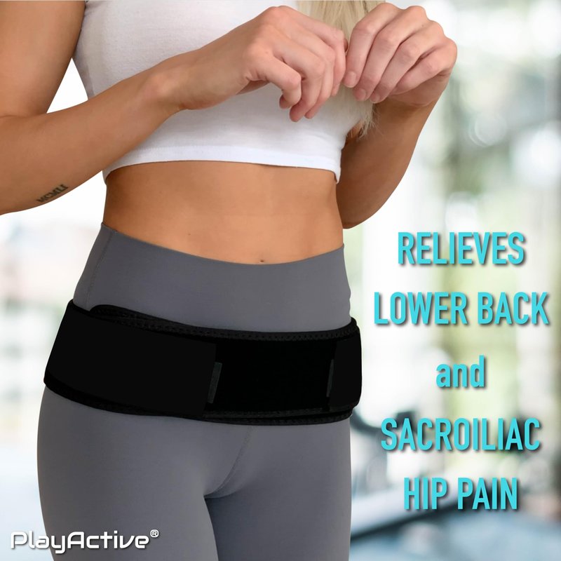 PlayActive Sacroiliac SI Joint Hip Belt - Sciatica Belt and Lower Back Support Brace for Women and Men - Hip Braces for Hip Pain - Pelvic Support Belt, Trochanter Belt for Pain Relief (Regular/Black)