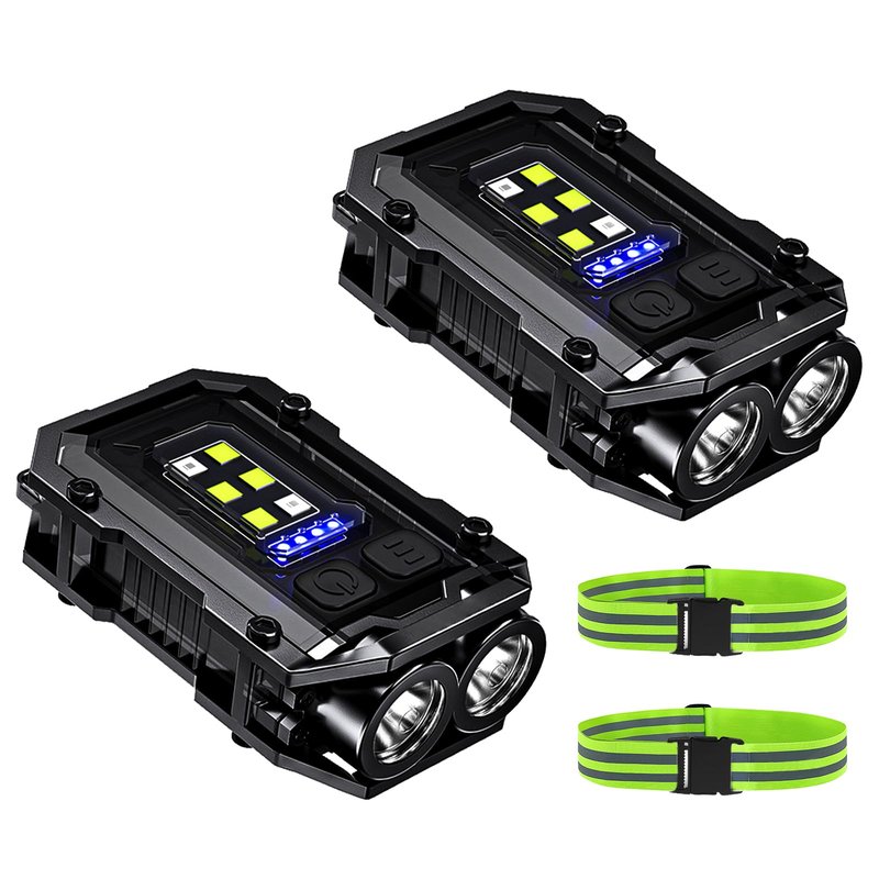 Vefhby 500LM Clip on Flashlight, 2Pack 8 Modes Running Light for Runners Rechargeable Safety Lights Portable COB Flashlight for Night Working, Running, Camping, Fishing, Hiking, Dog, Gift