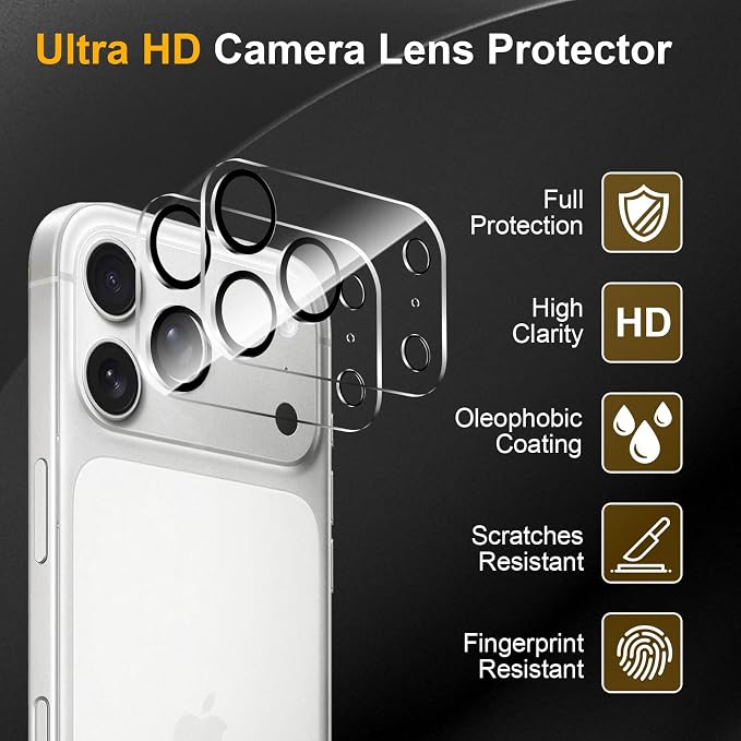 3 Pack Camera Lens Protector for iPhone 17 Pro Max, Tempered Glass,