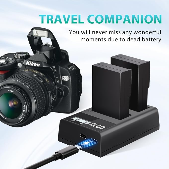 LP EN-EL9 EN EL9a Battery Charger, LCD Display & USB-C Dual Slot Charger
