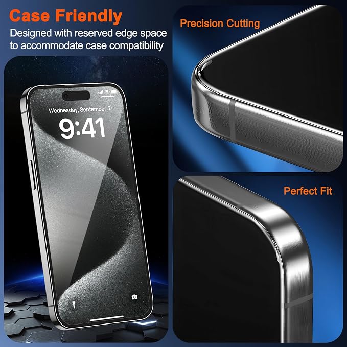 SIBEITU 3 Pack for iPhone 15 Pro Screen Protector