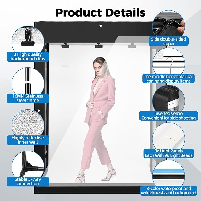 Photo Light Box, Portable 47"x39"x78" Photo Studio Light Box, Shooting Tent Kit