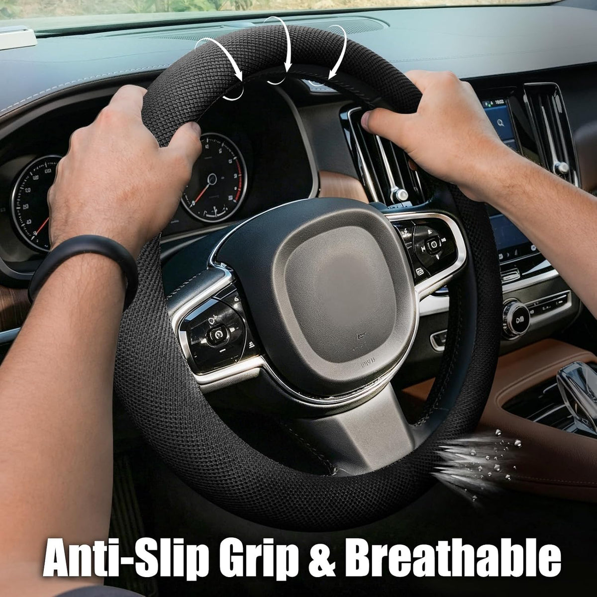 15 Inch Black Silicone Steering Wheel Cover Thermoregulating for All-Season