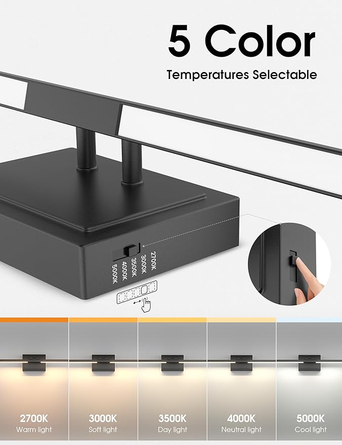 VOLISUN Bathroom Vanity Light 24 inch, 5CCT Dimmable, 24W LED Bathroom Light Fixture Over Mirror, Black Bar Vanity Lights for Bathrooms Mirror Cabinets -ETL Certificated