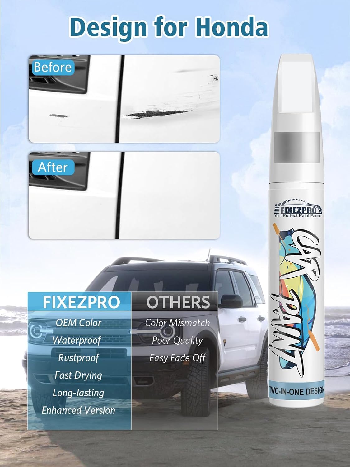 NH-904M Meteorite Gray Metallic Car Touch Up Paint for Honda, Color Match Auto Paint Repair Pen, Professional Car Scratch Repair Remover Pen Quick Drying Easy to Fix