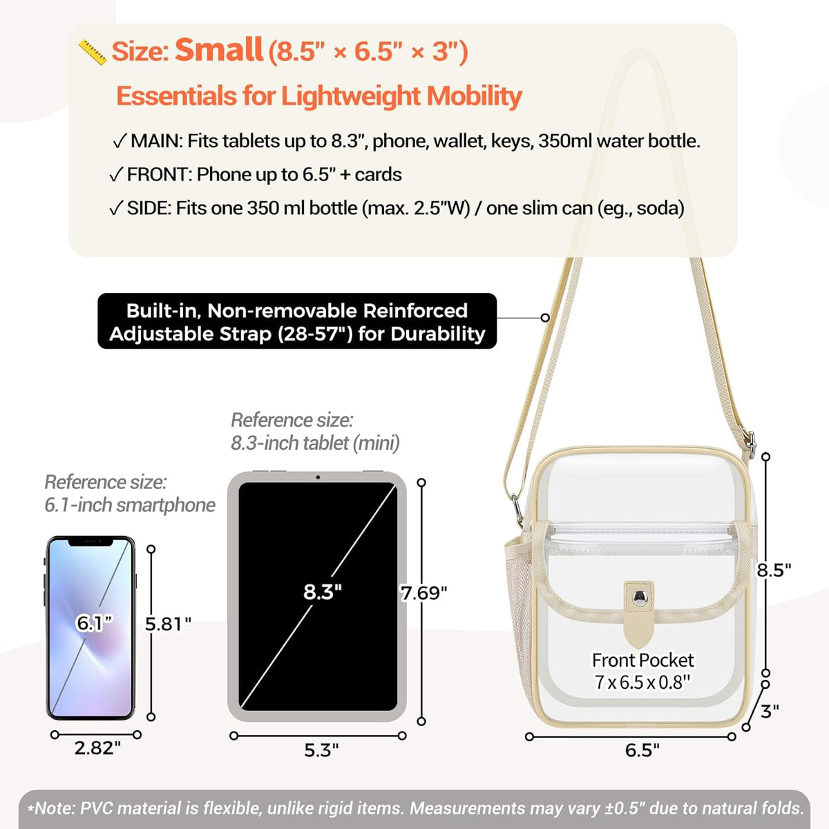 Spodears Clear Crossbody Bag - Perfect for Stadiums, Concerts & Festivals | Adjustable Strap & Bottle Holder