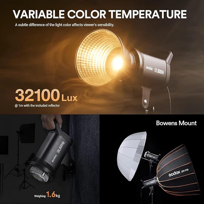 Godox SL100Bi 100W Bi-Color LED Video Light – 32, 100 Lux@1M, 2800K-6500K