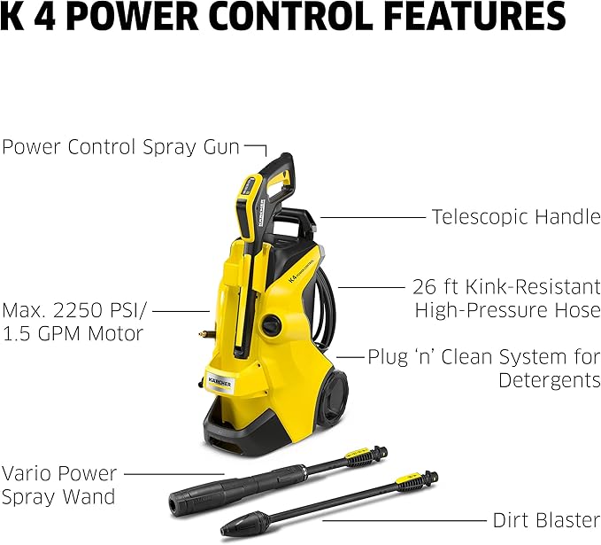 Kärcher Pressure Washer, K4 Power Control, Max 1900 PSI, 26 ft. Hose, 2 Spray Wands - 1.5 GPM