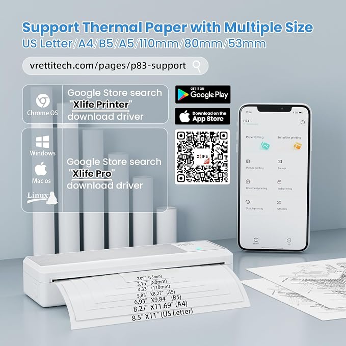 vretti P83 Portable Printers Wireless