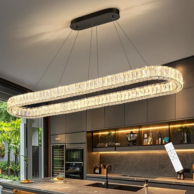 HAIXIANG Crystal 59 Inch Long Chandelier Modern Dimmable LED Chandeliers