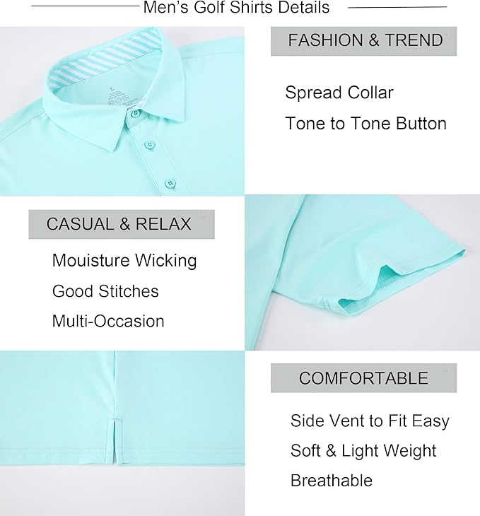 Alex Vando Mens Golf Shirt Moisture Wicking Quick-Dry Short Sleeve Casual Polo Shirts for Men