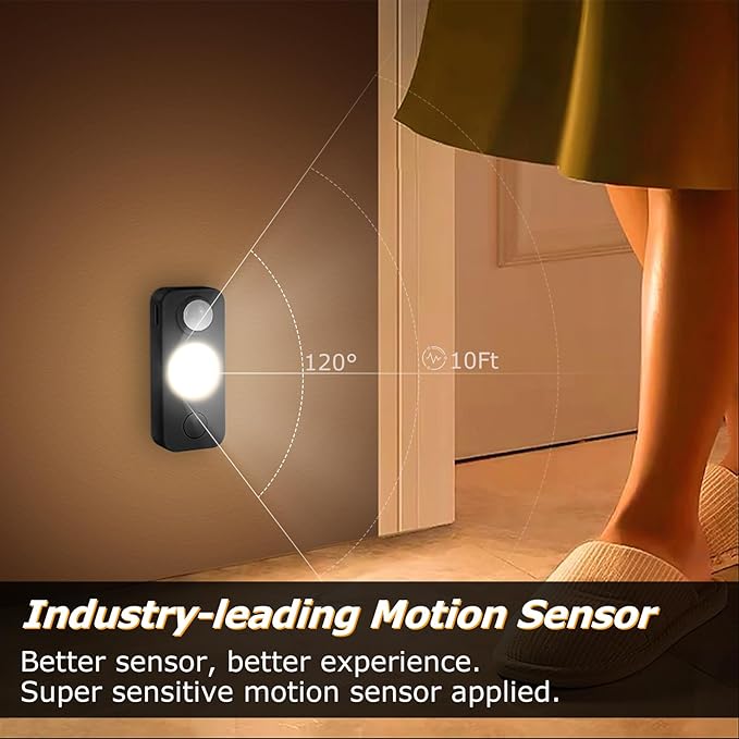 LED Motion Sensor Puck Lights, Rechargeable Cabinet Lights, Stick on Wireless LED Night Light for Closet, Drawer, Shelf, Under Cabinet, Warm White 4Pack, USB Charging Cord Included