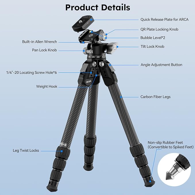 SIRUI 31.5" Compact Carbon Fiber Small Desktop Tripod