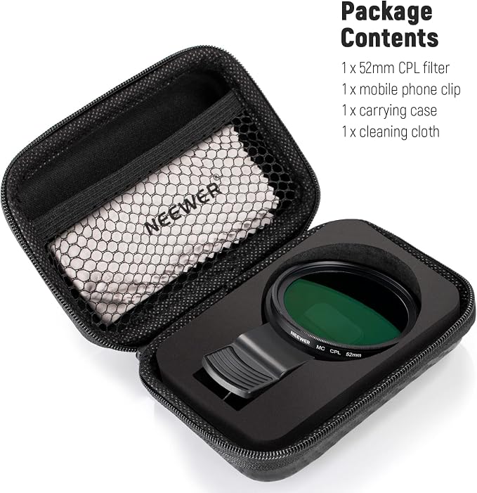 NEEWER 52mm CPL Filter for Phone, Clip On Circular Polarizing Lens Filter