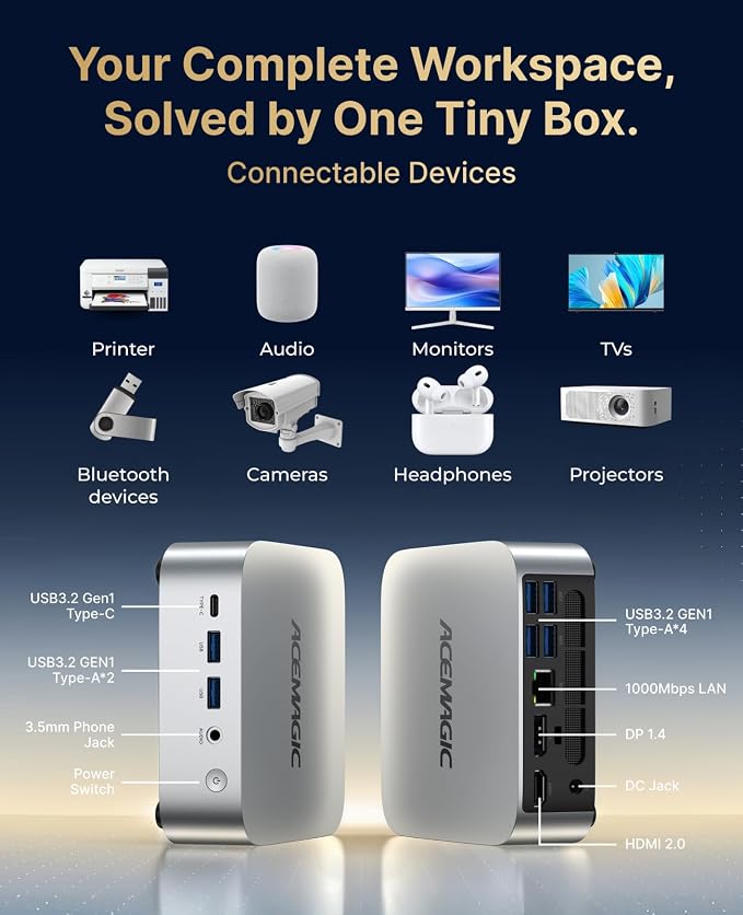 ACEMAGIC K1 Mini PC R2544 8GB DDR4 256GB SSD Mini Computers 28W 4K | Ryzen Micro Desktop PC 4K Triple Display/WiFi/VESA for Home Office Business Education, Preinstalled WIN11 Pro