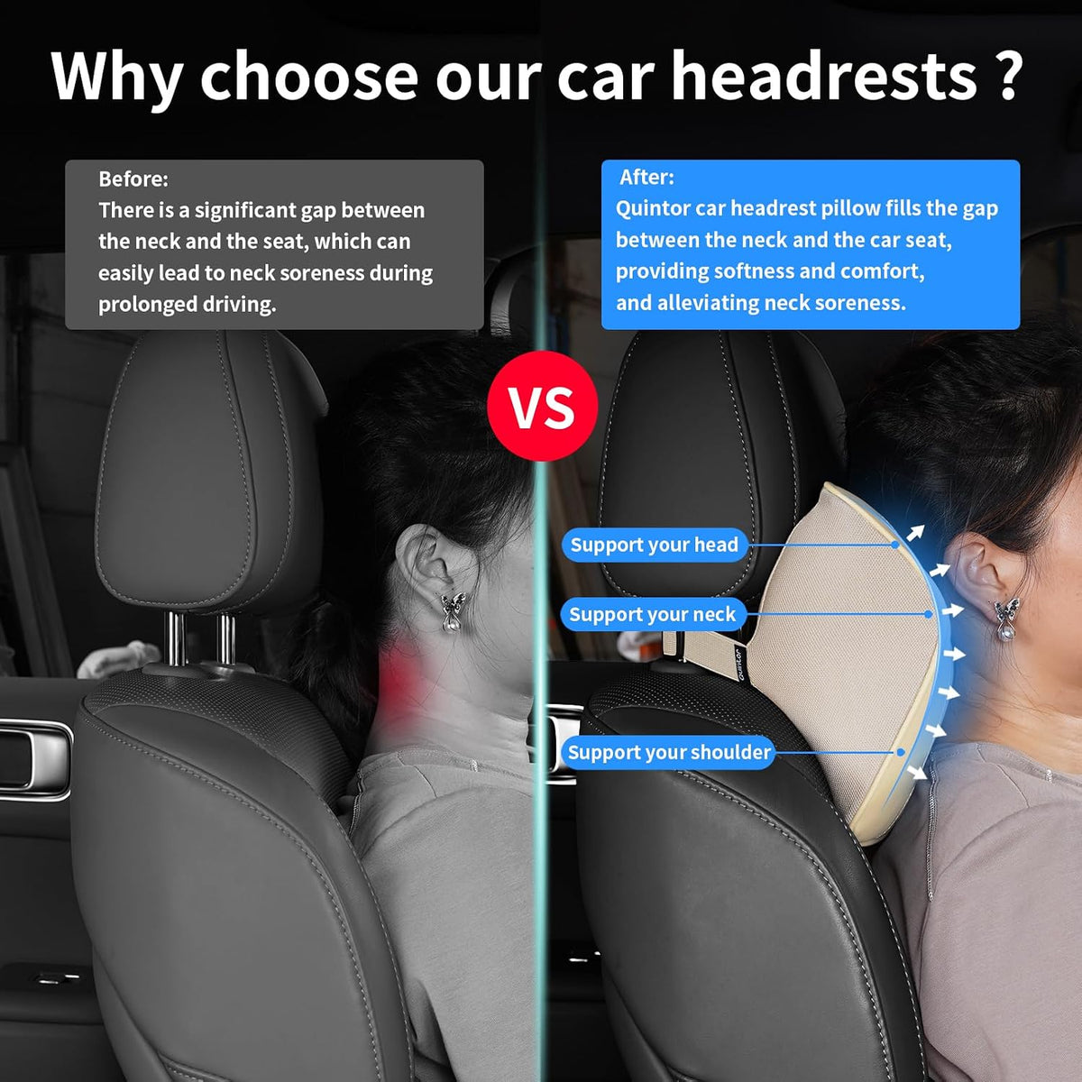 Genuine Leather Car Neck Pillow 2-Pack for Tesla Model 3/Y/X, Lexus, BMW – Breathable All-Season Cervical Support