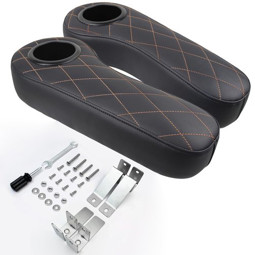 CARBBIA Pack of 2 Golf Cart Back Seat Flip Armrests with Cup Holder Compatible with Club Car Compatible with EzGo Compatible with Yamaha Carts with 1-inch Square Armrests, Black